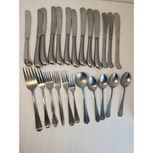 24 Pc Lot of Various SS Flatware Knives Forks Spoons Korea Japan Mix Types